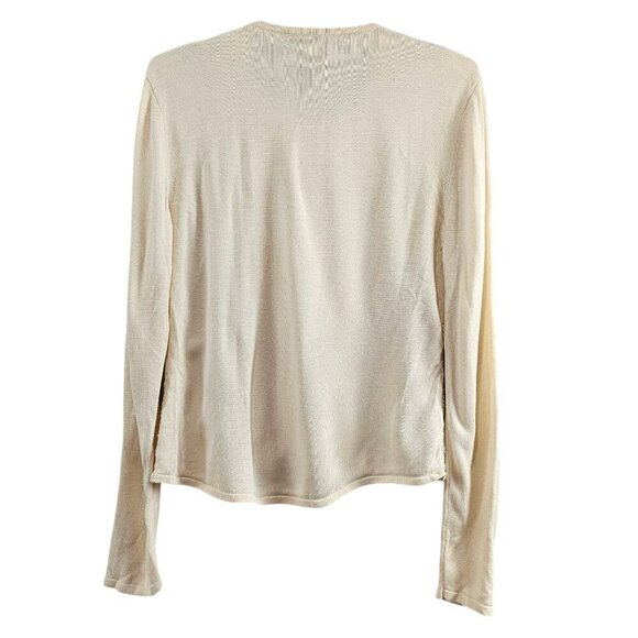 💎August Silk Studio Knit Long Sleeve Lace Silk Cream Button Up Cardigan Sweater - Picture 4 of 5